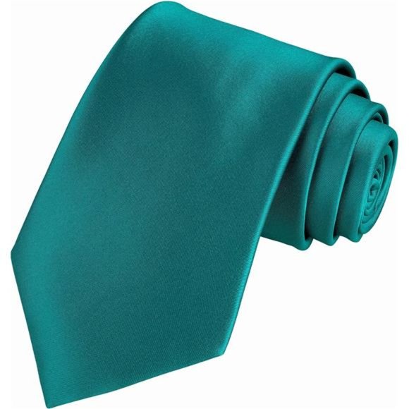 Solid Teal Tie Satin Color Formal Necktie and Pocket Square Sets in Gift Box - Picture 4 of 6